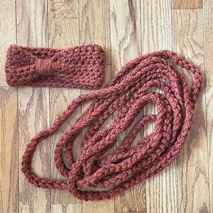 Chunky Knit Headband and Scarf Set - Rust/Cinnamon